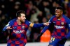 Barcelona's Lionel Messi, left, celebrates with Ansu Fati after scoring the opening goal during a Spanish La Liga soccer match between Barcelona and Granada at Camp Nou stadium in Barcelona, Spain, Sunday, Jan. 19, 2020. (AP Photo/Joan Monfort)