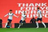 Tottenham's Son Heung-min, left, celebrates after scoring his side's second goal during the English Premier League soccer match between Manchester United and Tottenham Hotspur at Old Trafford in Manchester, England, Sunday, Oct. 4, 2020. (Alex Livesey/Pool via AP)