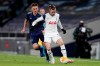 Tottenham's Gareth Bale controls the ball in front of Dinamo Zagreb's Rasmus Lauritsen, left, during the Europa League round of 16, first leg, soccer match between Tottenham Hotspur and Dinamo Zagreb at the Tottenham Hotspur Stadium in London, England, Thursday, March 11, 2021. (AP photo/Alastair Grant, Pool)