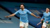 Manchester City's Ilkay Gundogan celebrates after scoring his side's third goal during the English Premier League soccer match between Manchester City and Tottenham Hotspur at Etihad Stadium, Manchester, England, Saturday, Feb. 13, 2021. (AP photo/Rui Vieira, Pool)