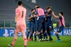 Porto players celebrate after scoring their second goal during the Champions League, round of 16, second leg, soccer match between Juventus and Porto in Turin, Italy, Tuesday, March 9, 2021. (AP Photo/Luca Bruno)