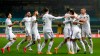 Leeds United's Rodrigo, 2nd right, celebrates after scoring his side's first goal during the English Premier League soccer match between Leeds United and Manchester City at Elland Road in Leeds, England, Saturday, Oct. 3, 2020. (Cath Ivill/Pool via AP)