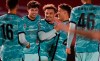 Liverpool's Xherdan Shaqiri, at centre, celebrates with teammates after scoring the opening goal of the game during the English League Cup third round soccer match between Lincoln City and Liverpool at the LNER stadium, Lincoln, England, Thursday, Sept. 24, 2020. (Peter Powell, Pool via AP)