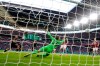 Manchester City's Sergio Aguero, left, scores his side's first goal during the League Cup soccer match final between Aston Villa and Manchester City, at Wembley stadium, in London, England, Sunday, March 1, 2020. (AP Photo/Alastair Grant)