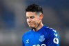 Everton's James Rodriguez grimaces after his side missed a chance to score a goal during the English Premier League soccer match between Everton and Leeds United, at Goodison Park in Liverpool, England, Saturday Nov. 28, 2020. (Peter Powell/Pool Via AP)