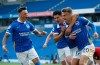 Brighton's Solly March, left, celebrates after scoring his sides second goal of the game during the English Premier League soccer match between Brighton Hove Albion and Manchester United in Brighton, England, Saturday, Sept. 26, 2020. (John Sibley/Pool via AP)
