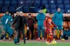 AC Milan's Zlatan Ibrahimovic, right watches his teammates during the Serie A soccer match between AS Roma and AC Milan at the Olympic stadium, in Rome, Italy, Sunday, Feb. 28, 2021. AC Milan won the game 2-1. (AP Photo/Gregorio Borgia)