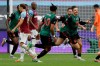 Aston Villa's Jack Grealish, right celebrates with teammates after scoring the opening goal of the game during the English Premier League soccer match between West Ham United and Aston Villa at the London Stadium in London, Sunday, July 26, 2020. (AP Photo/Matt Dunham)