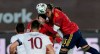 Spain's Sergio Ramos, right heads the ball towards goal, but fails to score during the UEFA Nations League soccer match between Spain and Switzerland in Madrid, Spain, Saturday, Oct. 10, 2020. (AP Photo/Manu Fernandez)