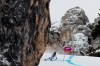 FILE - In this file photo, taken on Jan. 15, 2015, Switzerland's Lara Gut speeds down the course during a training session of the alpine ski, women's World Cup downhill, in Cortina d'Ampezzo, Italy. The Tofana schuss, a chute between two huge cliffs of sheer rock, is the signature section of the women’s downhill at the Alpine skiing world championships. (AP Photo/Domenico Stinellis)