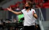 Coach Sebastian Beccacece of Argentina's Defensa y Justicia gestures during the Recopa Sudamericana final second leg soccer match against Brazil's Palmeiras at the Mane Garrincha stadium in Brasilia, Brazil, Wednesday, April 14, 2021. (Buda Mendes/Pool via AP)