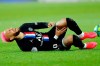 PSG's Neymar lies on the ground during the French League One soccer match between Paris-Saint-Germain and Montpellier at the Parc des Princes stadium in Paris, Saturday Feb. 1, 2020. (AP Photo/Christophe Ena)