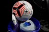 The ball and disinfecting equipment ahead of the English Premier League soccer match between Brighton and Burnley at the Falmer stadium in Brighton, England, Friday, Nov. 6, 2020. (Cath Ivill/Pool via AP)