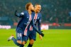 PSG's Neymar, left, celebrates with PSG's Kylian Mbappe after scoring his side's opening goal during the French League One soccer match between PSG and Nantes at the Parc des Princes stadium in Paris, Wednesday, Dec. 4, 2019. The goal was disallowed on a VAR (video assistant referee) decision. (AP Photo/Michel Euler)