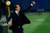 Villareal's manager Unai Emery gestures during the Europa League semifinal first leg soccer match between Villarreal and Arsenal at the Estadio de la Ceramica stadium in Villarreal, Spain, Thursday, April 29, 2021. (AP Photo/Alberto Saiz)
