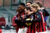 AC Milan players celebrate after defeating Torino in their Italian Cup round of 16 soccer match between AC Milan and Torino at the San Siro stadium, in Milan, Italy, Tuesday, Jan. 12, 2021. (AP Photo/Antonio Calanni)