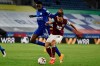 Leicester's Wilfred Ndidi, left, vie for the ball with Burnley's Jay Rodriguez during the English Premier League soccer match between Leicester City and Burnley at the King Power Stadium, Leicester, England, Sunday, Sept. 20, 2020. (AP Photo/Rui Vieira, Pool)