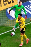 Dortmund's Jadon Sancho celebrates after scoring his side's third goal during the German Bundesliga soccer match between Borussia Dortmund and RB Leipzig in Dortmund, Germany, Saturday, May 8, 2021. (AP Photo/Martin Meissner, Pool)