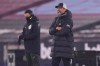 Liverpool's manager Jurgen Klopp reacts during the English Premier League match between West Ham and Liverpool at the the London Stadium in London, Sunday, Jan. 31, 2021. (John Walton/Pool via AP)