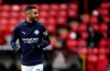 Manchester City's Riyad Mahrez runs during warm up before the English Premier League soccer match between Sheffield United and Manchester City at Bramall Lane stadium in Sheffield, England, Saturday, Oct. 31, 2020. (Tim Keeton/Pool via AP)