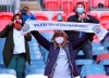 Fans support their team ahead of the English FA Cup semifinal soccer match between Leicester City and Southampton at Wembley Stadium in London, Sunday, April 18, 2021. (Richard Heathcote/Pool via AP)
