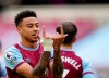 West Ham's Jesse Lingard celebrates after scoring his side's opening goal during the English Premier League soccer match between West Ham United and Leicester City at the London Stadium in London, Sunday, April 11, 2021. (John Walton/Pool via AP)