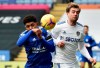 Leicester's Wesley Fofana, left, duels for the ball with Leeds United's Patrick Bamford during the English Premier League soccer match between Leicester City and Leeds United at the King Power Stadium in Leicester, England, Sunday, Jan. 31, 2021. (AP Photo/Rui Vieira, Pool)