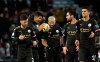 Manchester City's Sergio Aguero, center, with teammates leave the field after the English Premier League soccer match between Aston Villa and Manchester City at Villa Park in Birmingham, England, Sunday, Jan. 12, 2020. Manchester City won the game 1-6. (AP Photo/Rui Vieira)