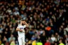 Real Madrid's Karim Benzema reacts during the Champions League, round of 16, first leg soccer match between Real Madrid and Manchester City at the Santiago Bernabeu stadium in Madrid, Spain, Wednesday, Feb. 26, 2020. (AP Photo/Manu Fernandez)