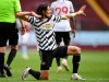 Manchester United's Edinson Cavani celebrates after scoring his side's third goal during the English Premier League soccer match between Aston Villa and Manchester United at Villa Park in Birmingham, England, Sunday, May 9, 2021. (Shaun Botterill/Pool via AP)