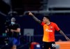 Shakhtar's Dodo celebrates after scoring his side's fourth goal during the Europa League quarter finals soccer match between FC Shakhtar Donetsk and FC Basel at the Veltins-Arena in Gelsenkirchen, Germany, Tuesday, Aug. 11, 2020. (Wolgang Rattay/Pool Photo via AP)