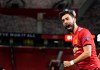Manchester United's Bruno Fernandes celebrates after scoring his side's fourth goal during the Europa League semi final, first leg soccer match between Manchester United and Roma at Old Trafford in Manchester, England, Thursday, April 29, 2021. (AP Photo/Jon Super)