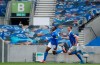 Brighton's Danny Welbeck, left, celebrates after scoring his side's second goal during the English Premier League soccer match between Brighton and Hove Albion and Leeds United at the Falmer stadium in Brighton, England, Saturday, May 1, 2021. (John Sibley/Pool via AP)