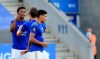 Leicester's Demarai Gray, left, celebrates with teammates after scoring his side's second goal during the English Premier League soccer match between Leicester City and Sheffield United at the King Power Stadium, in Leicester, England, Thursday, July 16, 2020. (Michael Regan/Pool via AP)