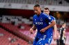 CORRECT THE NAME OF THE SCORER Everton's Richarlison celebrates after Arsenal's goalkeeper Bernd Leno scores an own goal during the English Premier League soccer match between Arsenal and Everton at the Emirates stadium in London, Friday, April 23, 2021. (John Walton/Pool via AP)