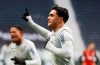 Leverkusen's Nadiem Amiri celebrates after scoring his side's opening goal during a German Bundesliga soccer match between Eintracht Frankfurt and Bayer Leverkusen in Frankfurt, Germany, Wednesday, Dec. 23, 2020. (AP Photo/Michael Probst)