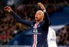 PSG's Kylian Mbappe celebrates after scoring his side's opening goal during the League One soccer match between Paris Saint Germain and Amiens, at the Parc des Princes stadium in Paris, Saturday, Dec. 21, 2019. (AP Photo/Thibault Camus)