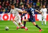 Real Madrid's Eden Hazard, left, and Levante's Jorge Miramon challenge for the ball during the Spanish La Liga soccer match between Levante and Real Madrid at the Ciutat de Valencia stadium in Valencia, Spain, Saturday, Feb.22, 2020. (AP Photo/Alberto Saiz)