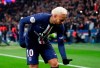 PSG's Neymar celebrates after scoring the opening goal during the French League One soccer match between Paris-Saint-Germain and Monaco at the Parc des Princes stadium in Paris, Sunday Jan. 12, 2020. (AP Photo/Francois Mori)