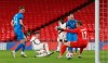 England's Declan Rice, center, scores the opening goal during the UEFA Nations League soccer match between England and Iceland at Wembley stadium in London, Wednesday, Nov. 18, 2020. (Carl Recine/Pool via AP)
