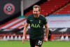 Tottenham Hotspur's Harry Kane celebrates after scoring his side's second goal during the English Premier League soccer match between Sheffield United and Tottenham Hotspur at the Bramall Lane stadium in Sheffield, England, Sunday, Jan.17, 2021. (Stu Forster/Pool via AP)