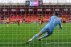 Wolverhampton Wanderers' Ruben Neves scores on a penalty kick during the English Premier League soccer match between Wolverhampton Wanderers and Southampton at St. Mary's Stadium in Southampton, England, Sunday, Feb.14, 2021. (Richard Heathcote/Pool via AP)