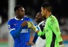 Brighton & Hove Albion's Danny Welbeck, left, with Fulham's Alphonse Areola after the English Premier League soccer match between Fulham and Brighton and Hove Albion at Craven Cottage stadium in London, Wednesday, Dec. 16, 2020. (Glyn Kirk/Pool via AP)