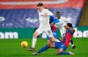 Leicester's Harvey Barnes, left, and Crystal Palace's Nathaniel Clyne challenge for the ball during the English Premier League soccer match between Crystal Palace and Leicester City at Selhurst Park stadium in London, Monday, Dec., 28, 2020. (Facundo Arrizabalaga/Pool via AP)