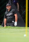 Patrick Reed of United States follows his shot from a bunker during the final round for the WGC-Mexico Championship golf tournament, at the Chapultepec Golf Club in Mexico City, Sunday, Feb. 23, 2020.(AP Photo/Fernando Llano)