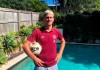 In this May 4, 2020, photo Jordan Courtney-Perkins poses for a photo in his backyard in Brisbane, Australia. Courtney-Perkins chose not to finish high school because he wanted to graduate to the professional soccer ranks in Australia's A-League. (AP Photo/John Pye)