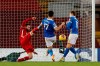 Brighton's Steven Alzate scores his side's first goal during the English Premier League soccer match between Liverpool and Brighton at Anfield stadium, in Liverpool, England, Wednesday, Feb. 3, 2021. (Phil Noble/Pool via AP)