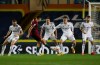 Wolverhampton Wanderers' Raul Jimenez, center, shoots to score during the English Premier League soccer match between Leeds United and Wolverhampton Wanderers at Elland Road ground in Leeds, England, Monday, Oct. 19, 2020. (Martin Rickett/Pool via AP)