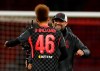 Liverpool's manager Jurgen Klopp, right, of Germany embraces Liverpool's Rhys Williams as they celebrate their victory following the group D Champions League soccer match between Ajax and Liverpool at the Johan Cruyff ArenA in Amsterdam, Netherlands, Wednesday, Oct. 21, 2020. Liverpool won the match 1-0. (AP Photo/Peter Dejong)