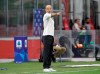 AC Milan's manager Stefano Pioli gives instructions to his players during a Serie A soccer match between AC Milan and Bologna, at the San Siro stadium in Milan, Italy, Saturday, July 18, 2020. (AP Photo/Luca Bruno)
